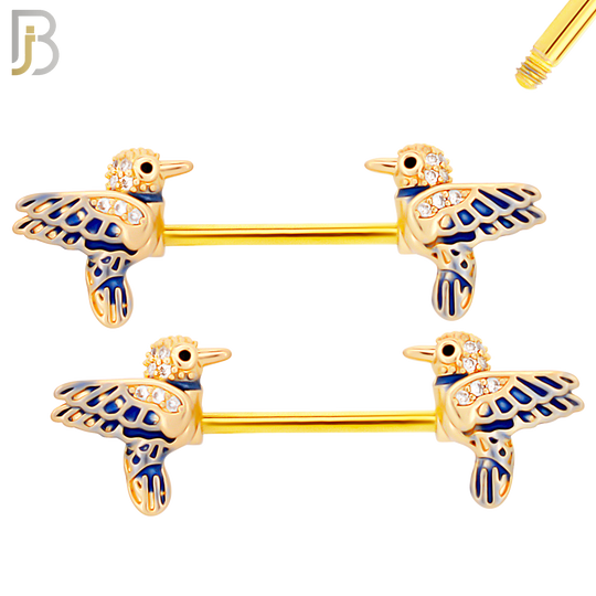 NP56 - 316L Surgical Steel Blue Bird Design Nipple Rings Pair Externally Threaded image 2