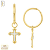 14-ES105 - 14k Solid Gold Dangling Orthodox Cross Hoop Earrings image 1