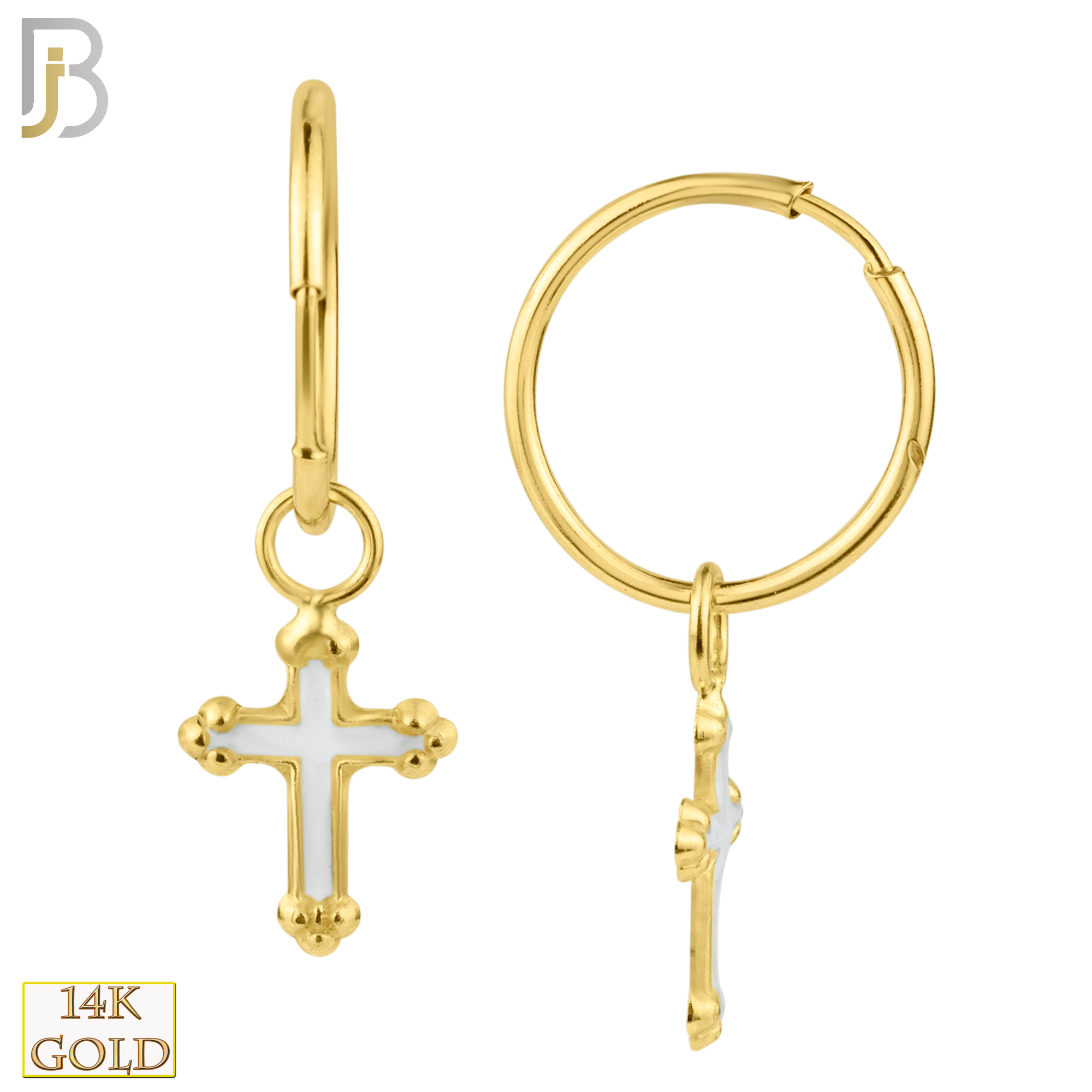 14-ES105 - 14k Solid Gold Dangling Orthodox Cross Hoop Earrings image 1