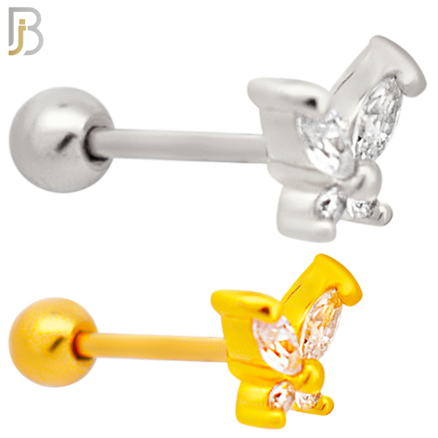 TB105 -  316L Stainless Steel Butterfly with CZ Tragus/Cartilage Barbell with Screw Ball Backing (PACK OF 6) image 0