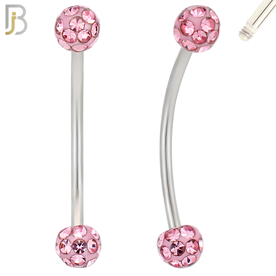 EC05S14-14 - 14g Thickness 316L Surgical Steel Snake Eye 14mm Long Curved Barbell Coated Multi Zircon Externally Threaded (PACK OF 4) image 4