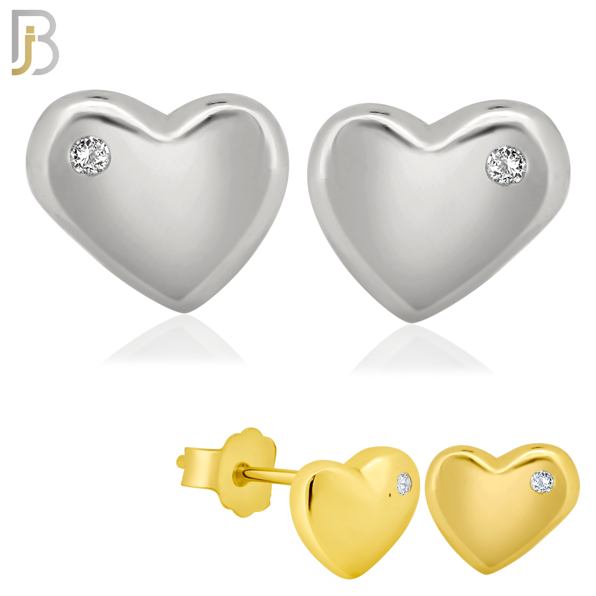 925-ES78 - .925 Sterling Silver Heart Design with Zircon Earring Stud image 0