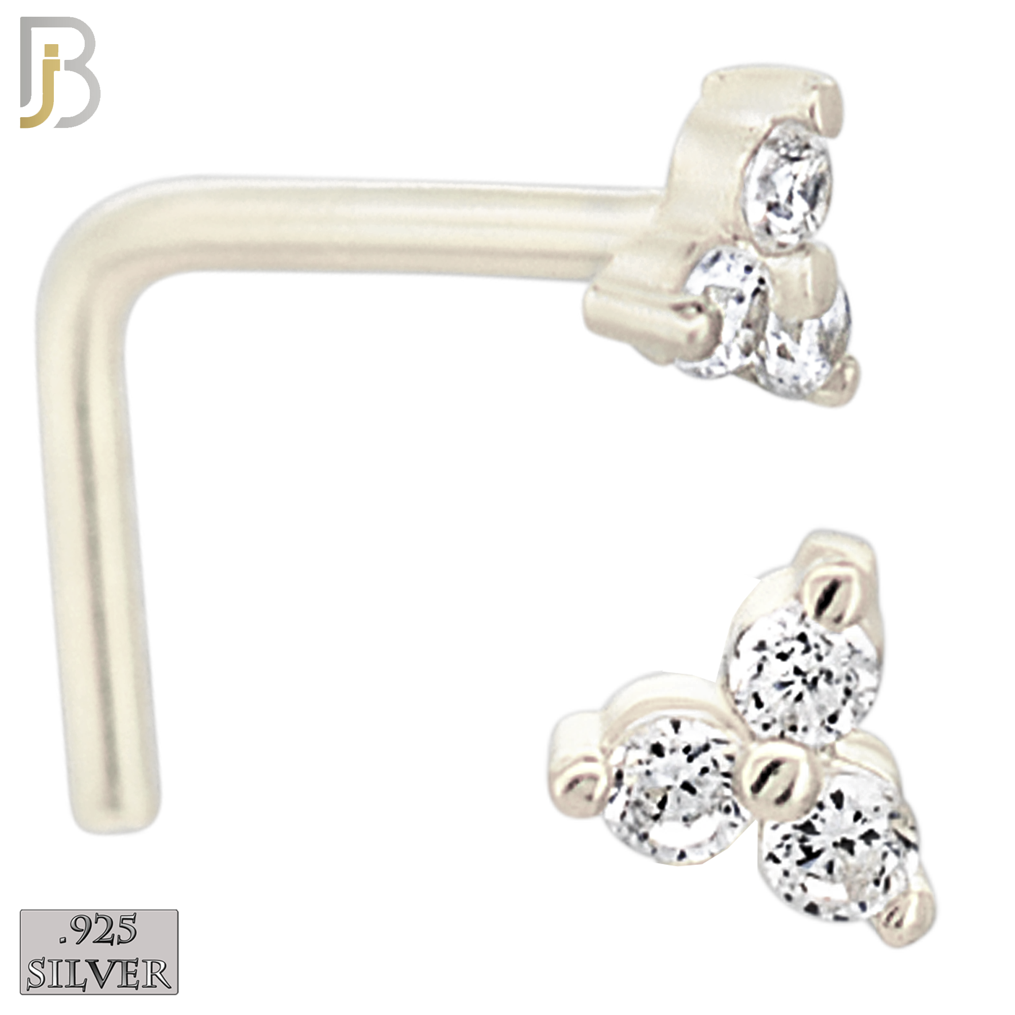 925-NR20LGSC - 925 Sterling Silver 3 Petal Flower L Shape Nose Ring (Pack of 6) image 1