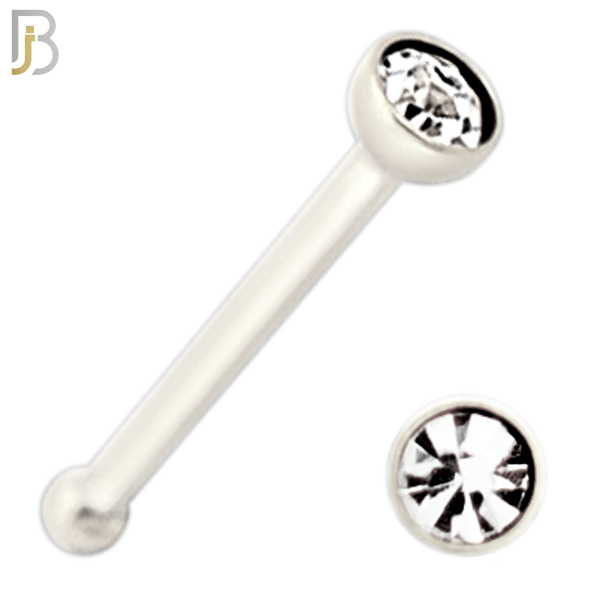 NR36B -   316L Surgical Steel Nose Bone with 2mm Bezel Setting Round Clear Zircon (PACK OF 6) image 1