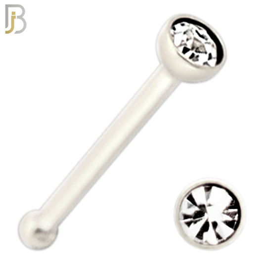 NR36B -   316L Surgical Steel Nose Bone with 2mm Bezel Setting Round Clear Zircon (PACK OF 6) image 1