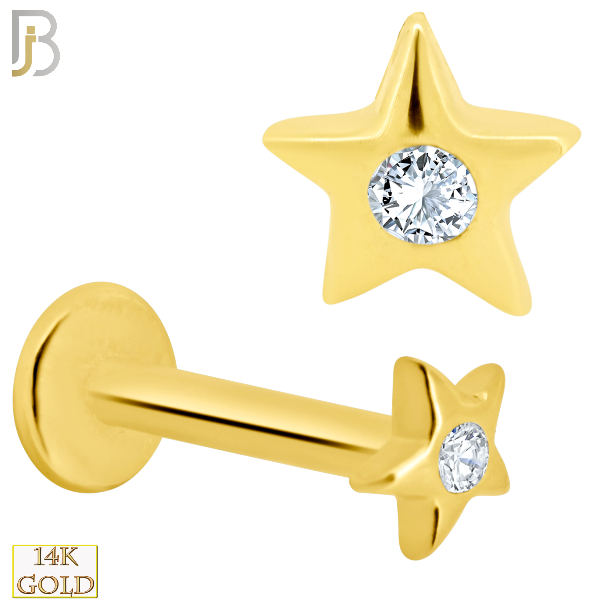 14-LB13 - 14k Solid Gold Star with Zircon Internally Threaded Labret - Yellow Gold image