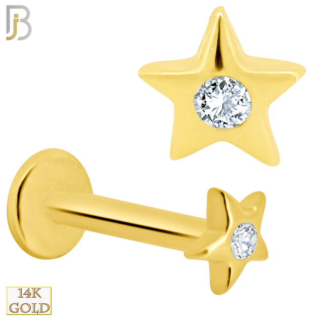 14-LB13 - 14k Solid Gold Star with Zircon Internally Threaded Labret - Yellow Gold image