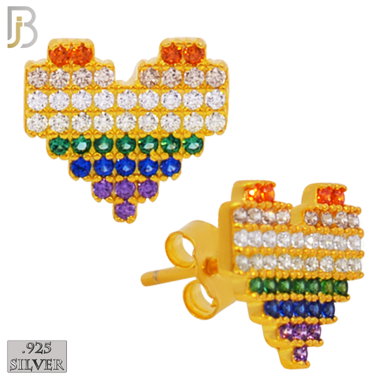925-ES228S – 925 Sterling Silver Pixelated Heart Design Earring Stud with Multi Colored Zircon image 6
