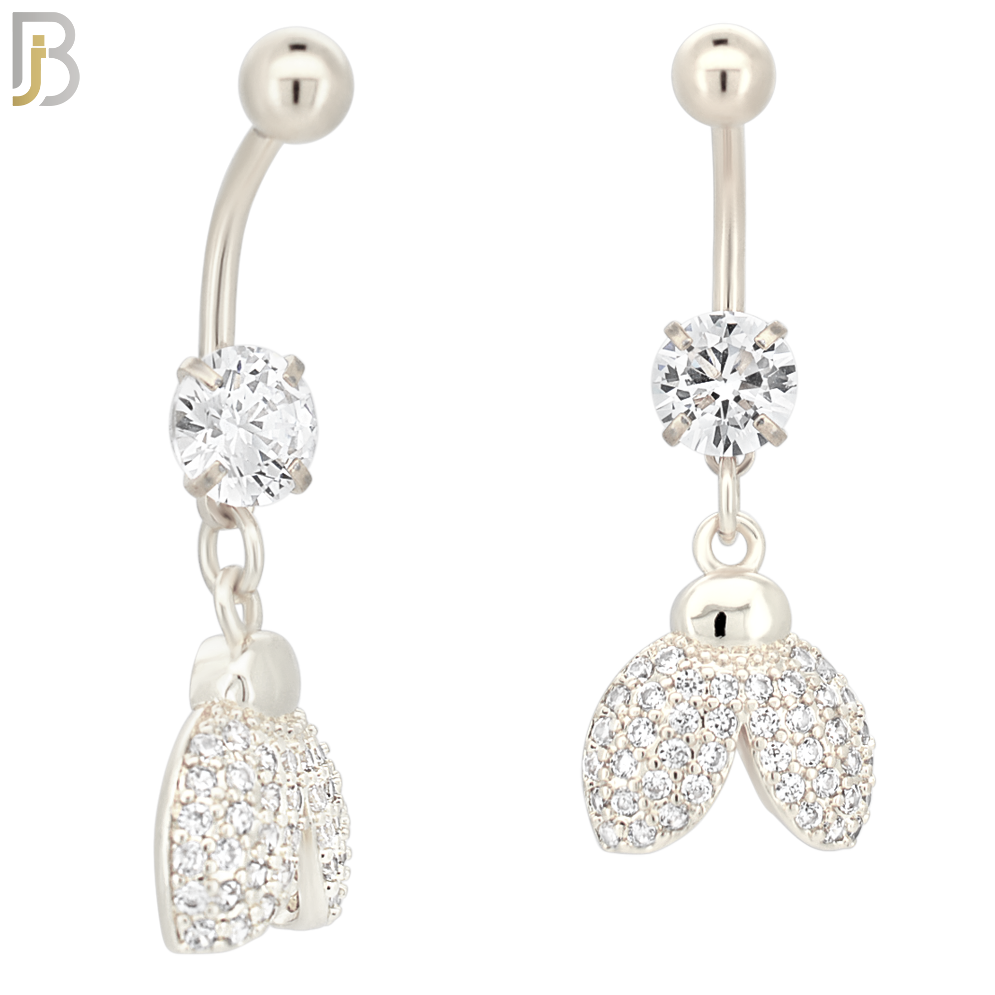 N005 - 316L Stainless Steel Dangling Lady Bug with Multi CZ and 7mm Pearl Accent Belly Ring image 1