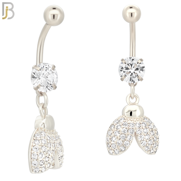 N005 - 316L Stainless Steel Dangling Lady Bug with Multi CZ and 7mm Pearl Accent Belly Ring image 1