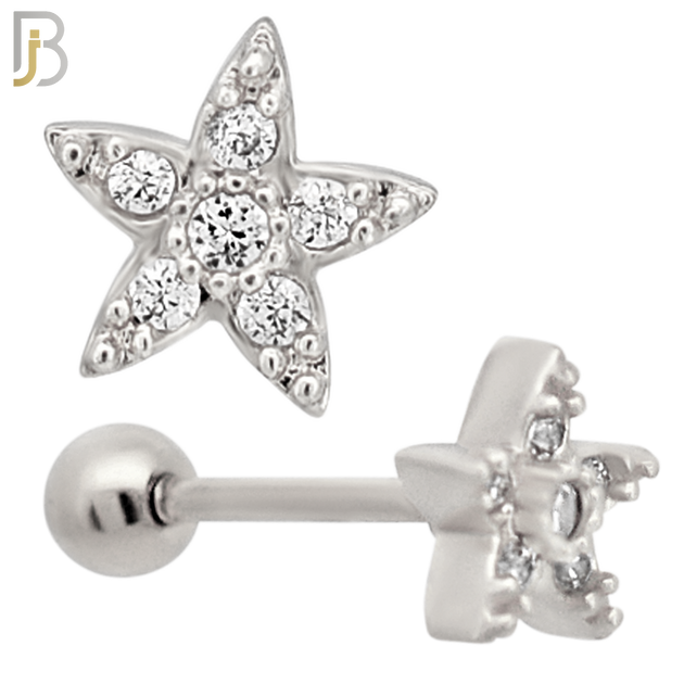 TB106 - 316L Stainless Steel Star with CZ Tragus/Cartilage Barbell with Screw Ball Backing (PACK OF 6) image 1