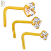 NR10G - 316L Surgical Steel Gold Plated Nose L-Shape Prong Set Zircon Round Nose Ring (PACK OF 6) image 0