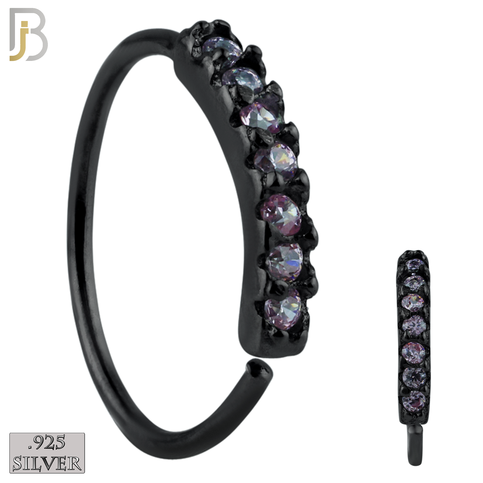 925-CT04 - 925 Sterling Silver 22g Thickness 7 CZ Prong Set Hoops Piercing (Pack of 6) image 5