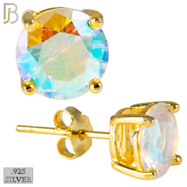 925-ES71-GA - .925 Sterling Silver Gold Plated Earring Stud Casting Round Prong Setting AB Zircon image 0