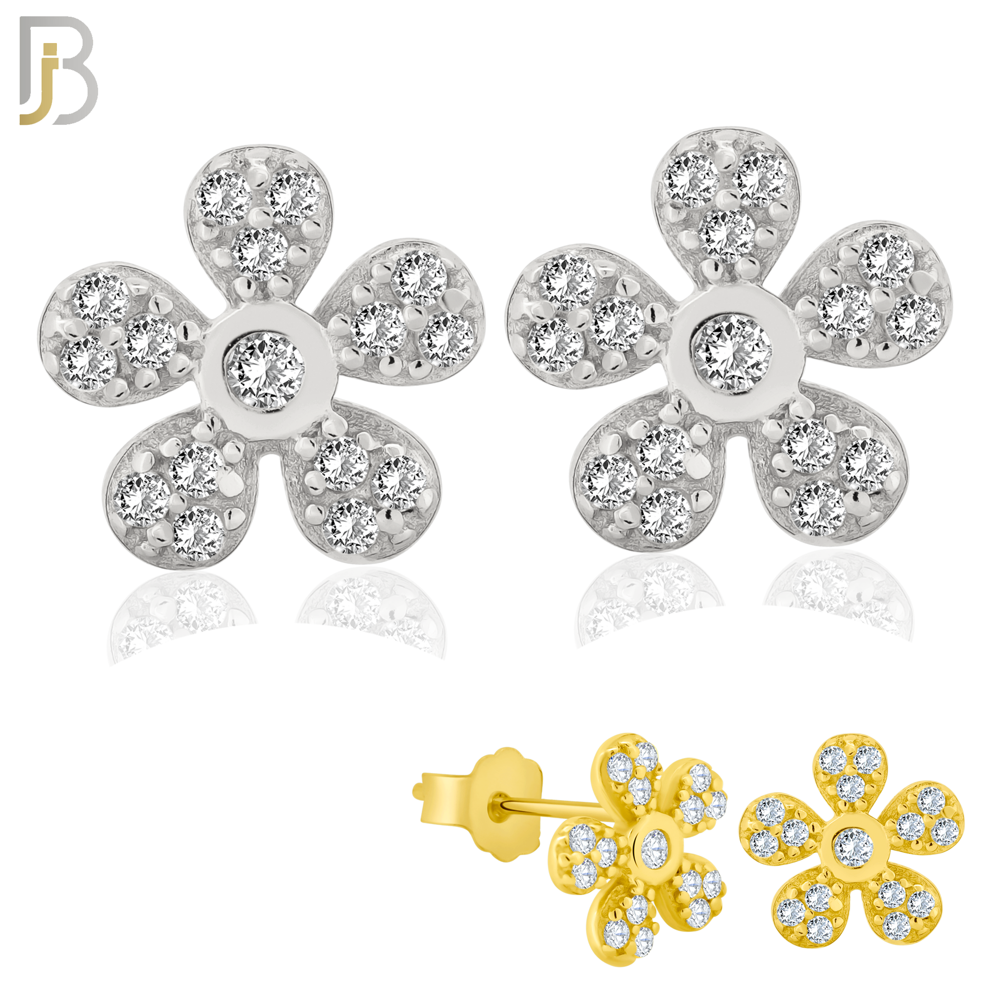 925-ES261 - .925 Sterling Silver 5 Petal Flower Multi Zircon Design Earrings Stud image 0