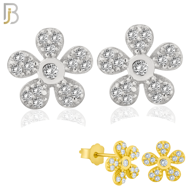 925-ES261 - .925 Sterling Silver 5 Petal Flower Multi Zircon Design Earrings Stud image 0