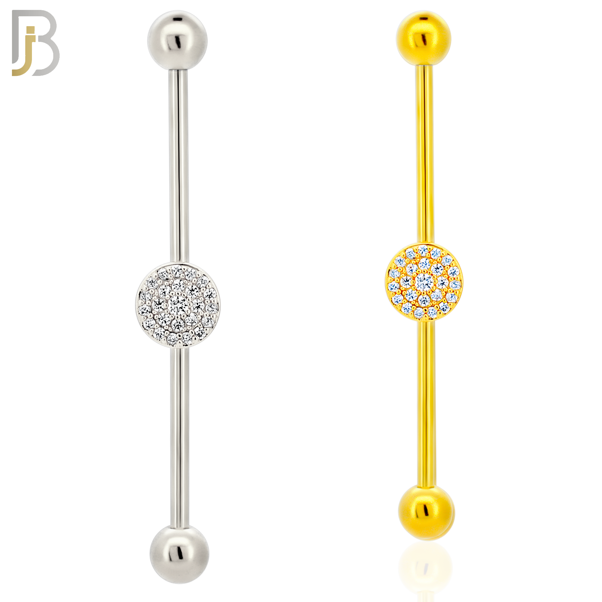 BB29 - 316L Surgical Steel Screw Bar with Brass Round with Multi CZ Design Barbell Industrial (PACK OF 4) image 0