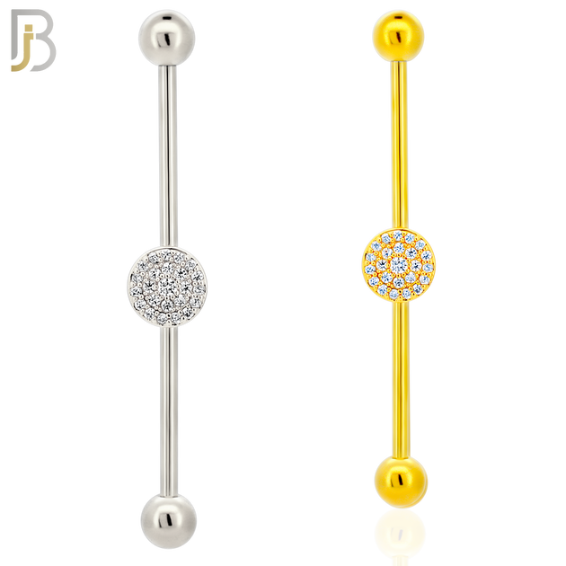 BB29 - 316L Surgical Steel Screw Bar with Brass Round with Multi CZ Design Barbell Industrial (PACK OF 4) image 0