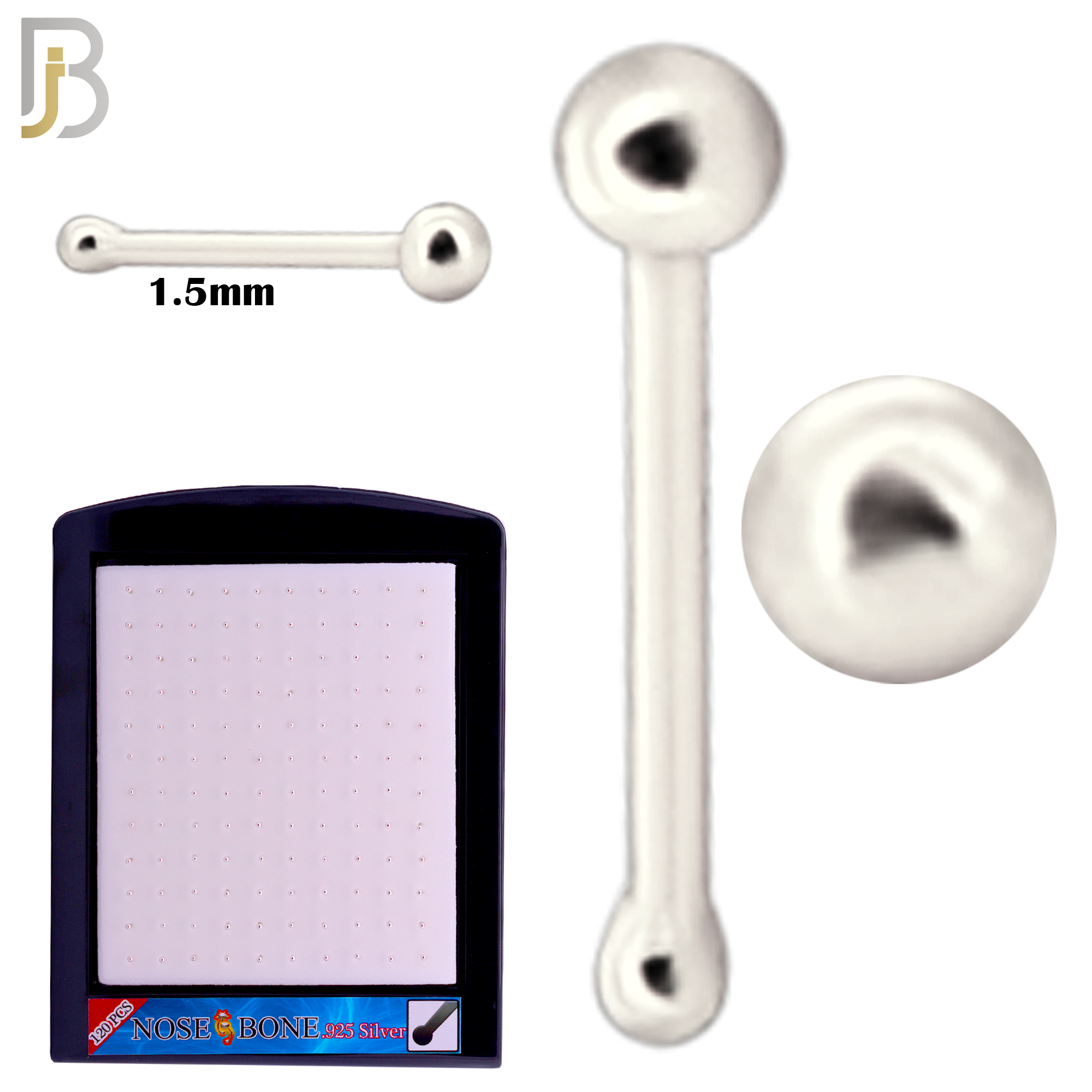 925-PK-NR07S - 1.5mm .925 Silver  22g Thickness Nose Bone 120 Pcs Packages image 1