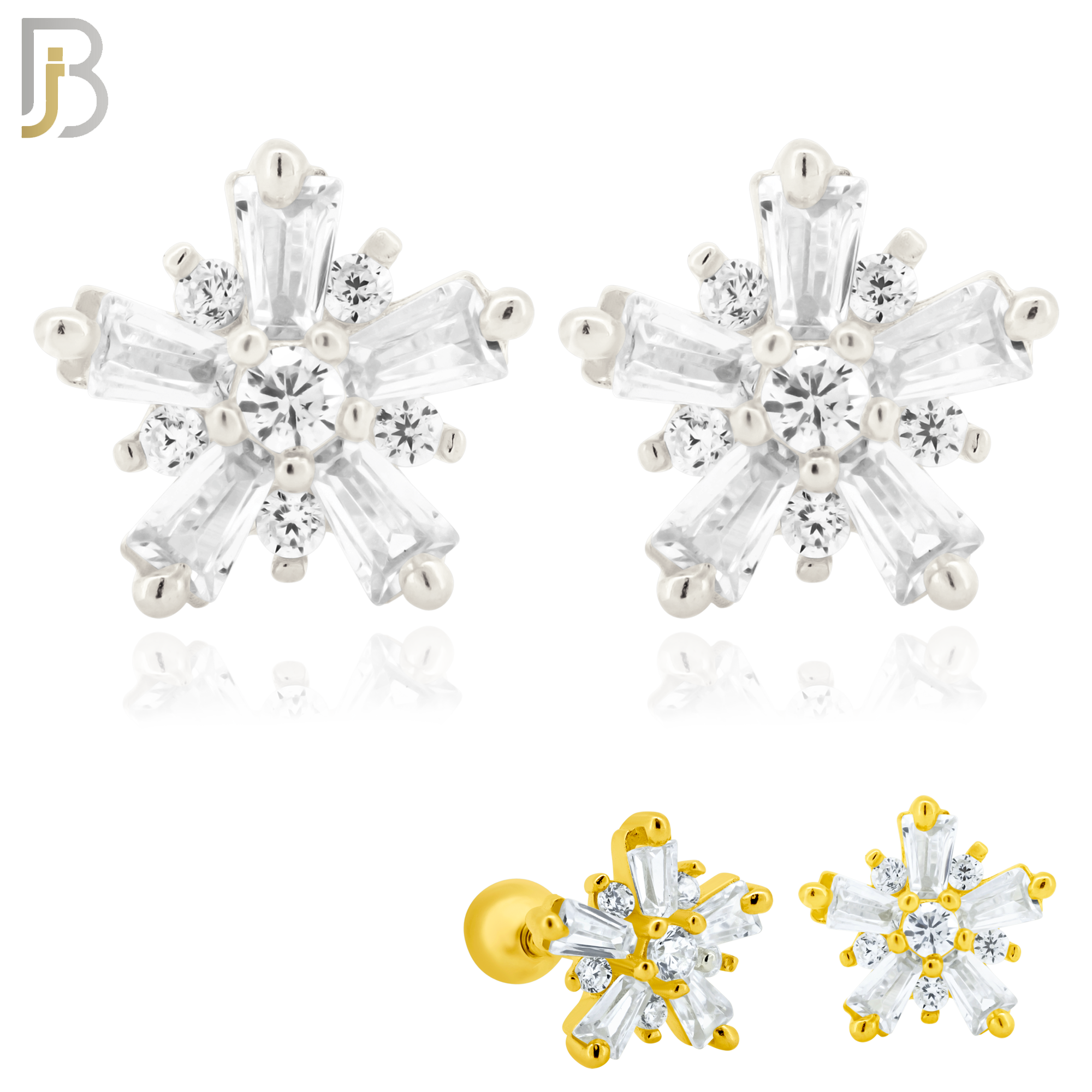 925-ES151 - Screw Ball Back - .925 Sterling Silver Starburst Design with Zircon Design Earring Stud image 0