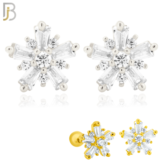 925-ES151 - Screw Ball Back - .925 Sterling Silver Starburst Design with Zircon Design Earring Stud image 0