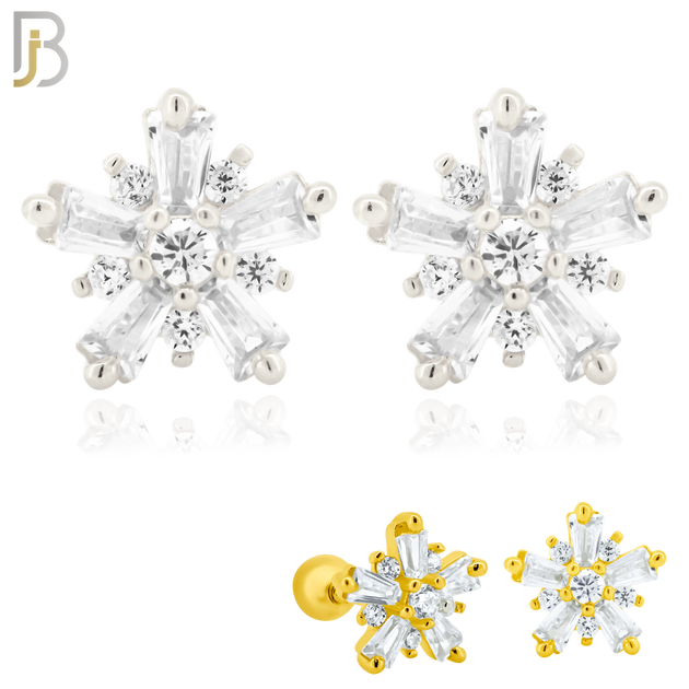 925-ES151 - Screw Ball Back - .925 Sterling Silver Starburst Design with Zircon Design Earring Stud image 0