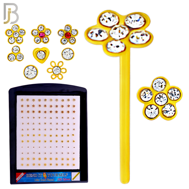 925-PK-NR08SY - 120 pcs, 18k Gold Plated Sterling Silver, Bend it Yourself Nose Studs, 22g Thickness, Assorted Shapes Packages image 1