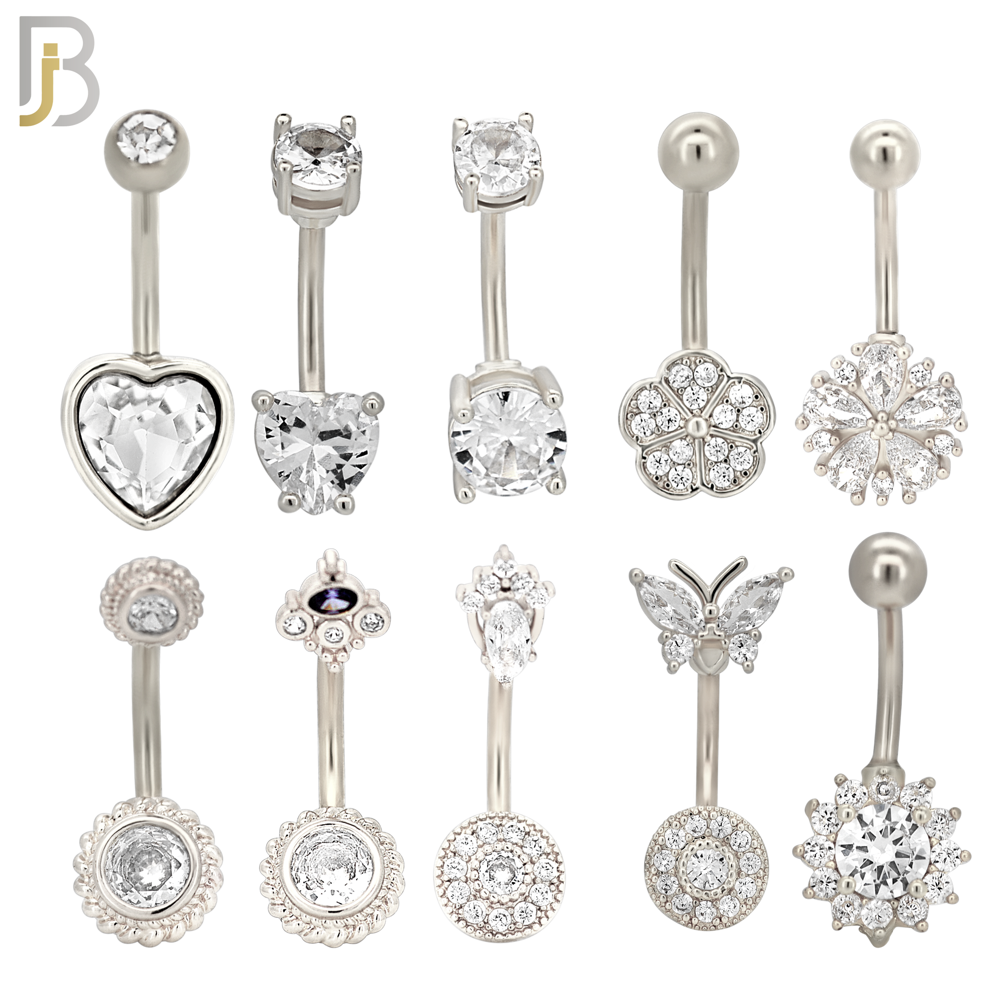 PK-NB34 - 316L Surgical Steel Different Designs Banana Belly Ring Pack of 40 image 1