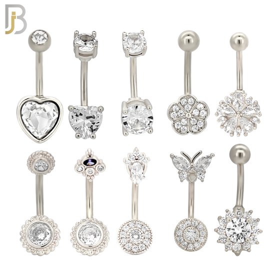 PK-NB34 - 316L Surgical Steel Different Designs Banana Belly Ring Pack of 40 image 1
