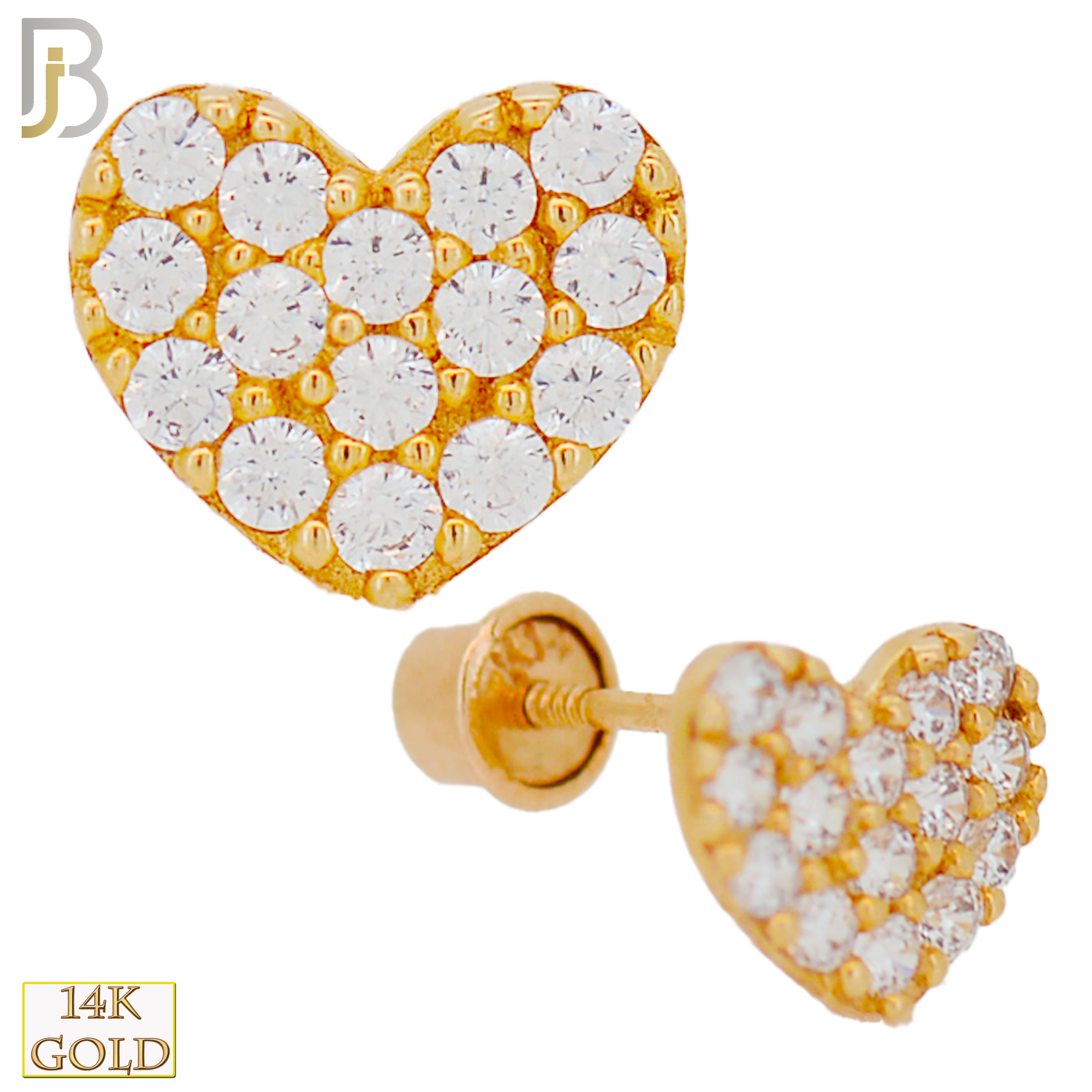 14-ES77 - 14k Solid Gold Heart with Multi CZ Stud Earrings image 0