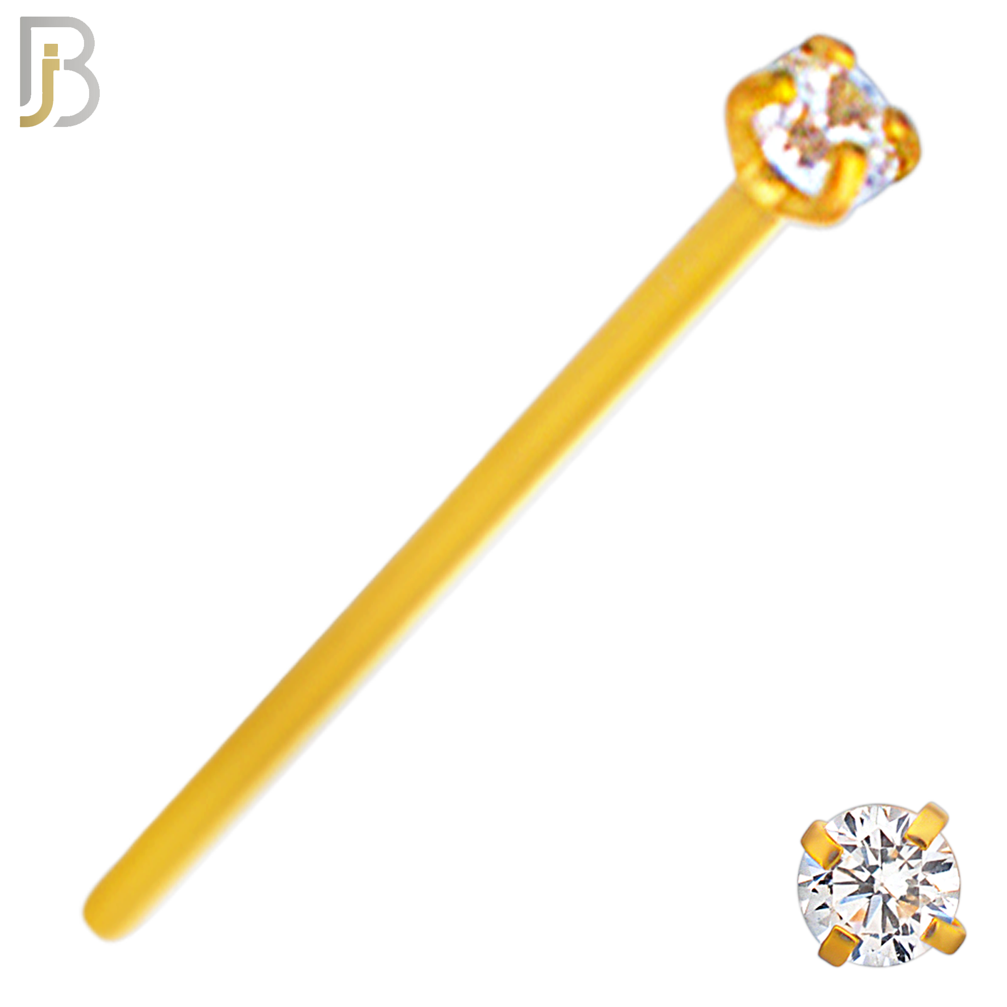 NR02G - 316L Surgical Steel Gold Plated Nose Stud  Prong Set Zircon Round Nose Ring (PACK OF 6) image 2