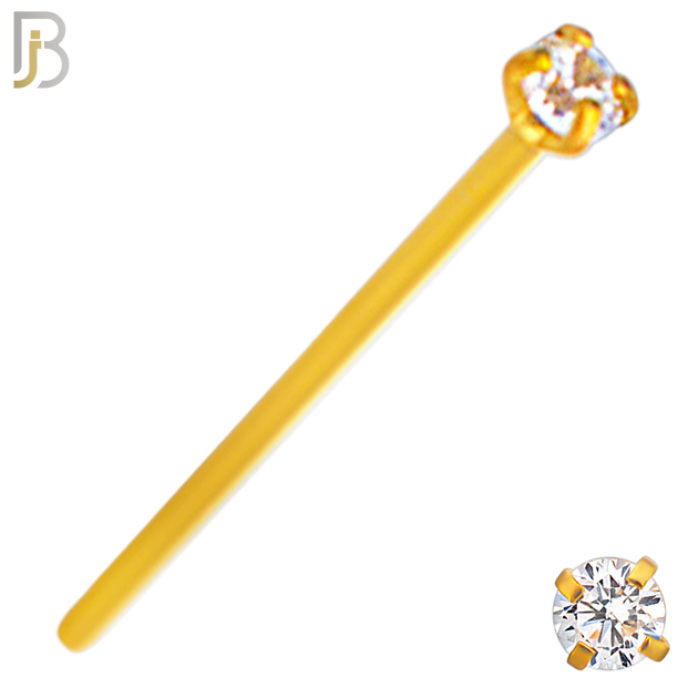 NR02G - 316L Surgical Steel Gold Plated Nose Stud  Prong Set Zircon Round Nose Ring (PACK OF 6) image 2