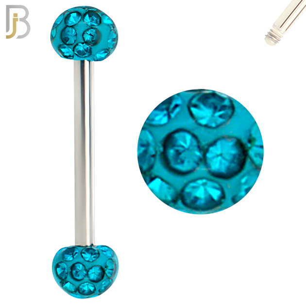 BB68 - 316L Surgical Steel Barbell with  Oil Coated Multi Cubic Zirconia Ball (Pack of 4) image 9
