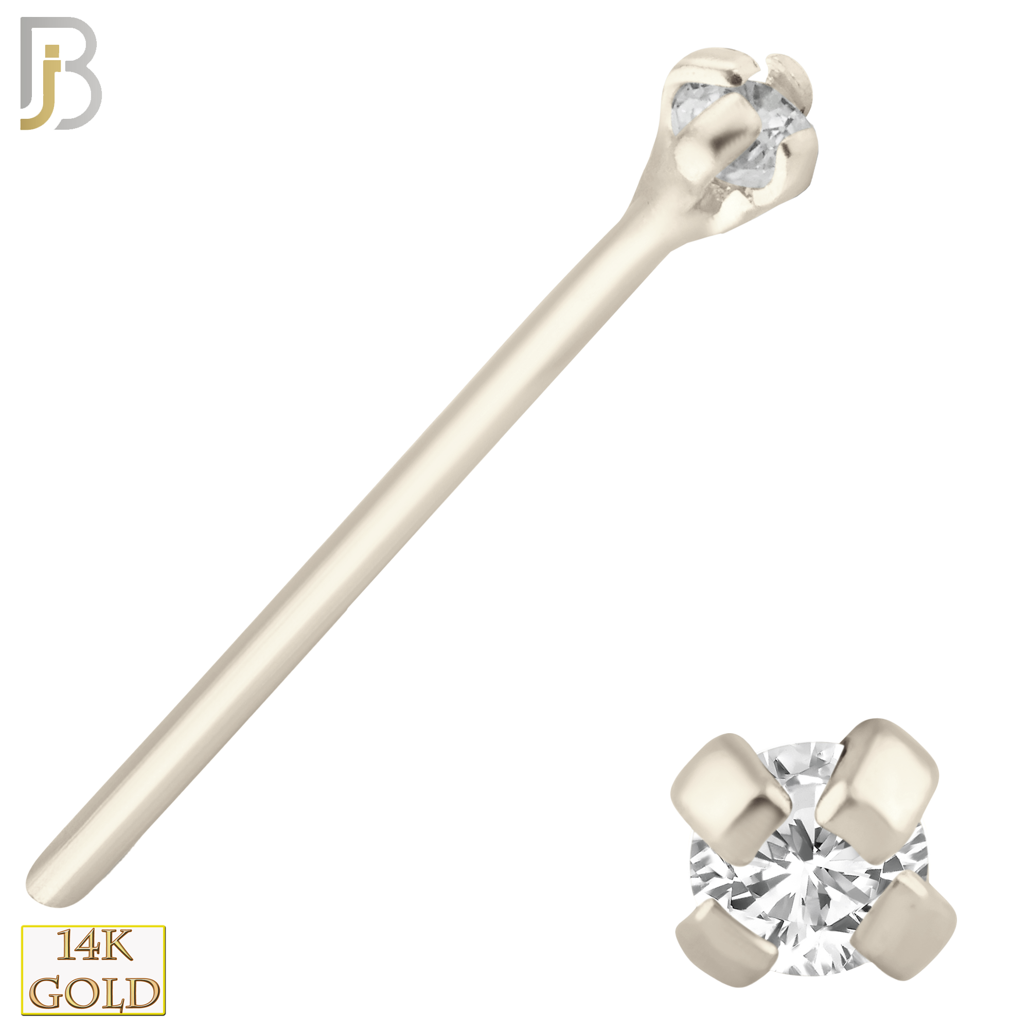14-NR02CW-22 - 14k Solid White Gold 22g Prong Setting  Round Cubic Zircona Nose Stud Bend-it Yourself, Nose Straight  - 1mm image