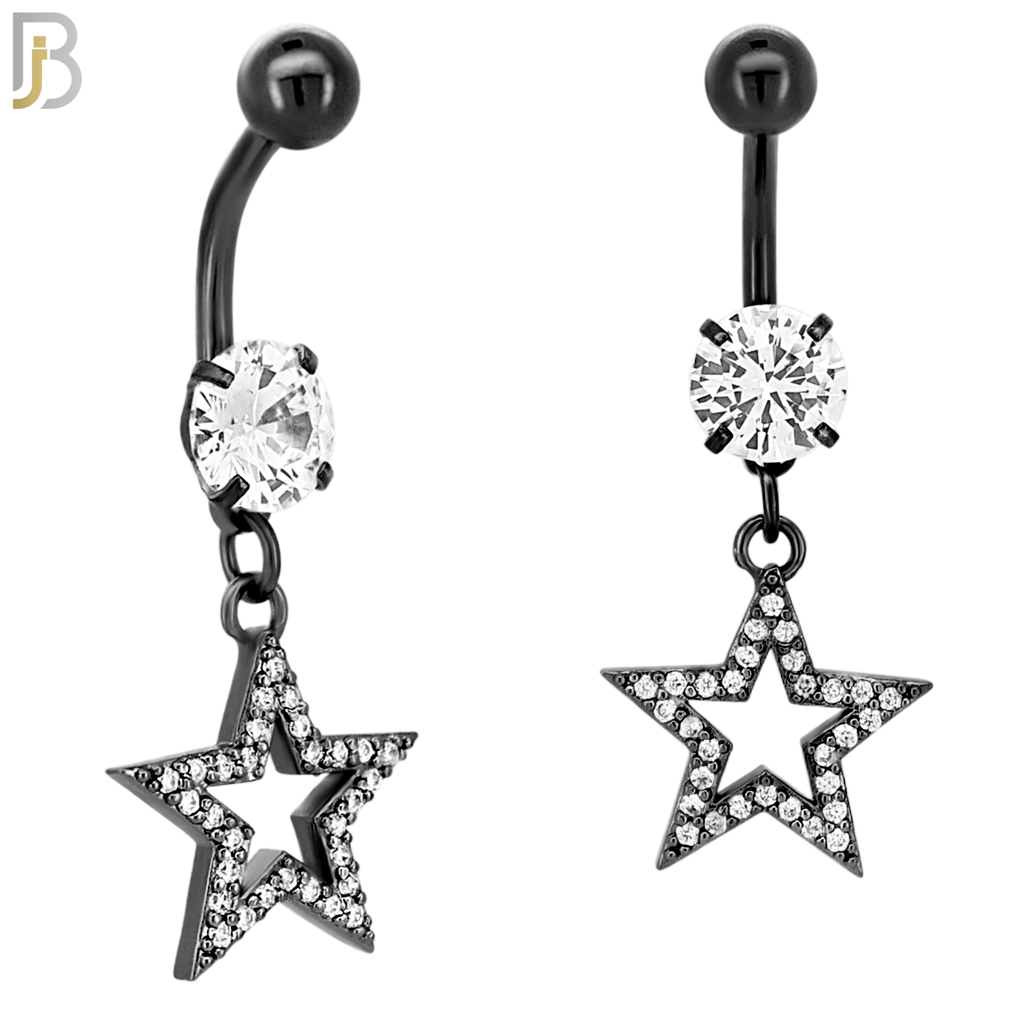 N014 - 316L Stainless Steel Dangling Star with Zircon Design Belly Ring with 5mm Screw Ball image 2