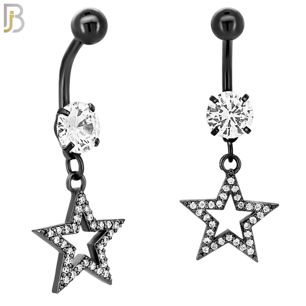 N014 - 316L Stainless Steel Dangling Star with Zircon Design Belly Ring with 5mm Screw Ball image 2