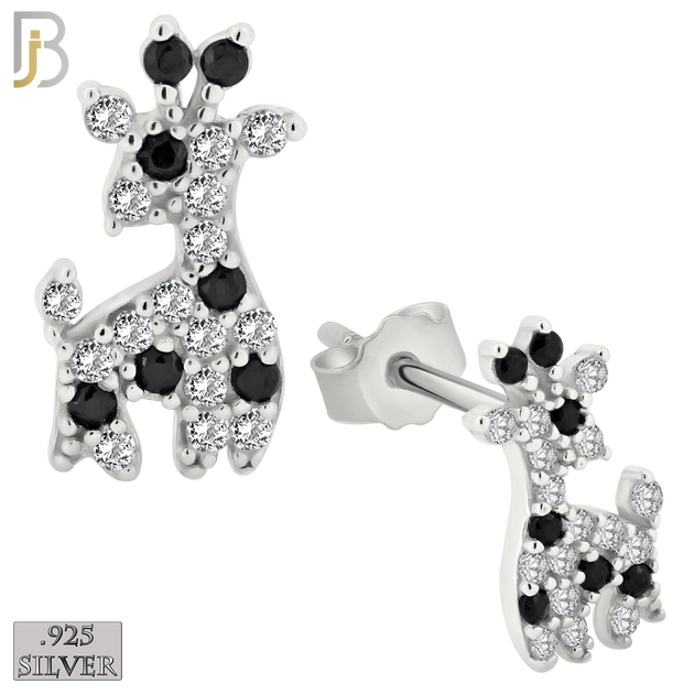 925-ES200 - .925 Sterling Silver Giraffe Design Earring Stud with Zircon image 1