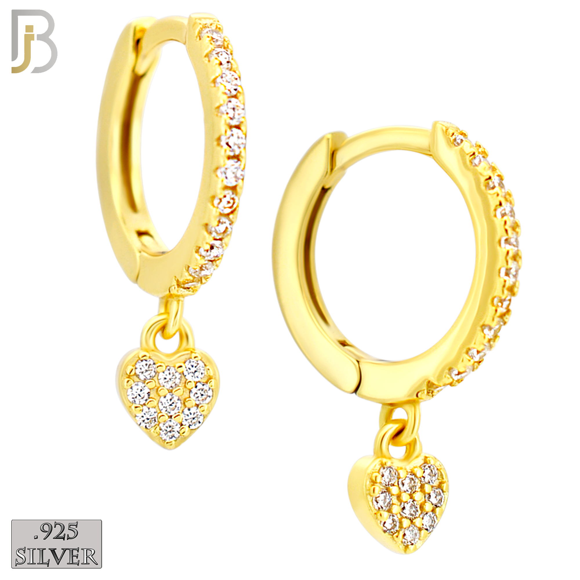 925-ES443 - 925 Sterling Silver Dangling Heart Huggies Earring with Multi Zircon image 2