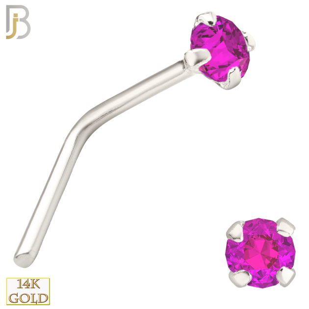 14-NR10CWP - 20g 14k White Gold L-Shaped with Pink Colored CZ - 1.5mm image