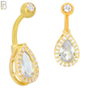 NB33 - 316L Stainless Steel Teardrop Zircon Banana Belly Navel Ring image 2
