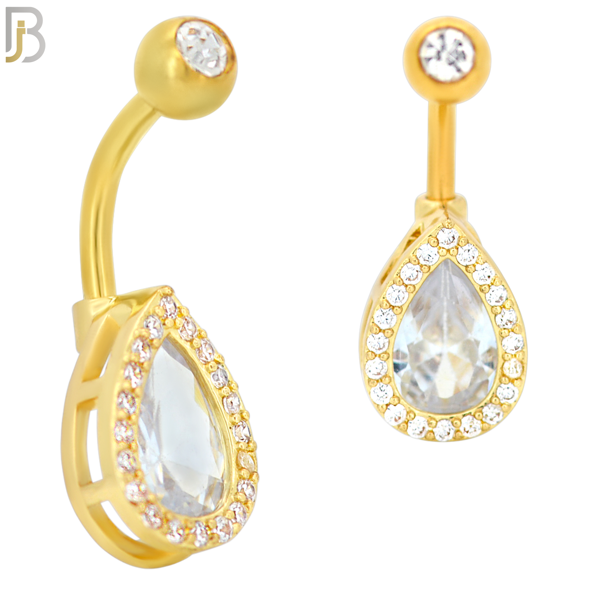 NB33 - 316L Stainless Steel Teardrop Zircon Banana Belly Navel Ring image 2
