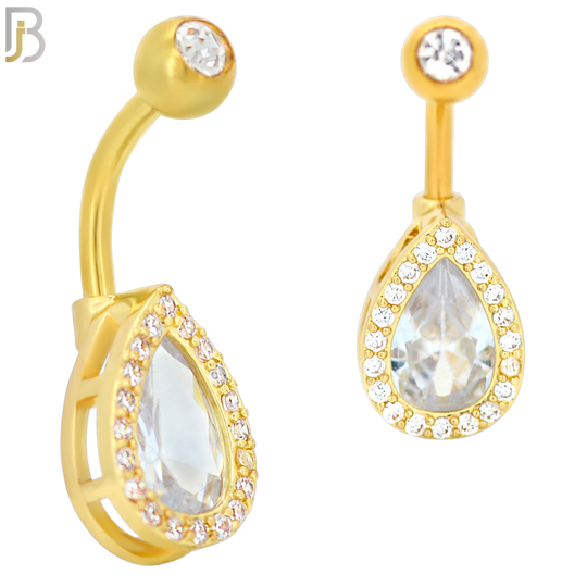 NB33 - 316L Stainless Steel Teardrop Zircon Banana Belly Navel Ring image 2