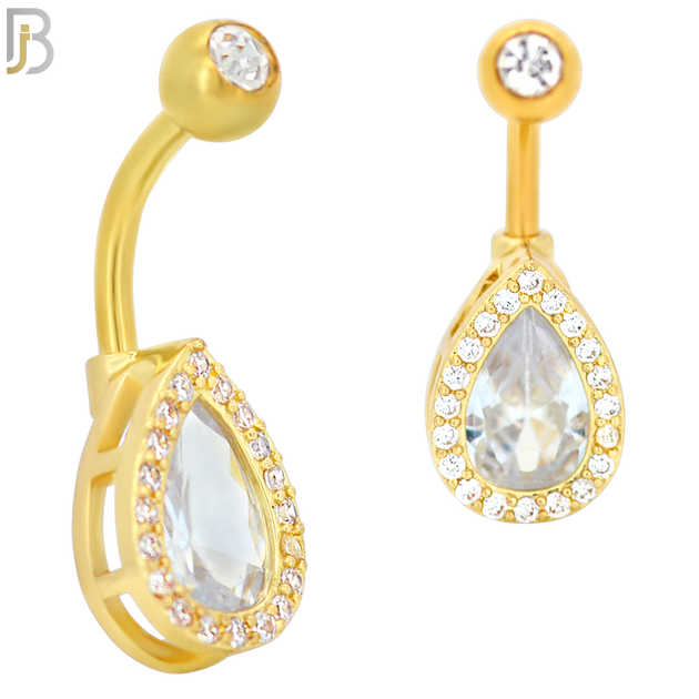 NB33 - 316L Stainless Steel Teardrop Zircon Banana Belly Navel Ring image 2