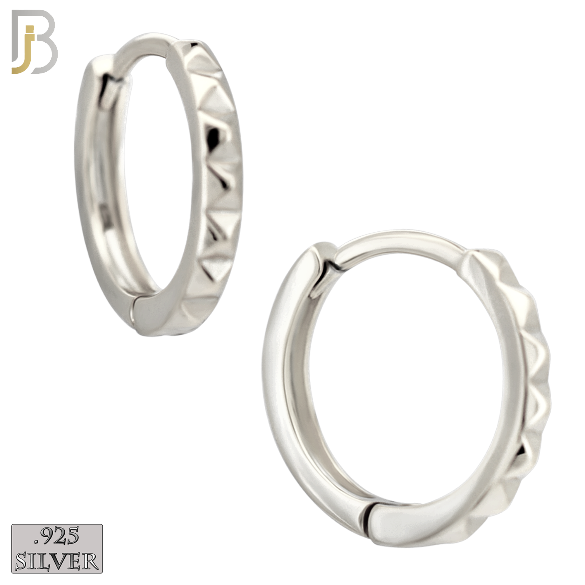 925-ES453 - 925 Sterling Silver Plain Beveled Edge Design Huggies Hoop Earrings image 1