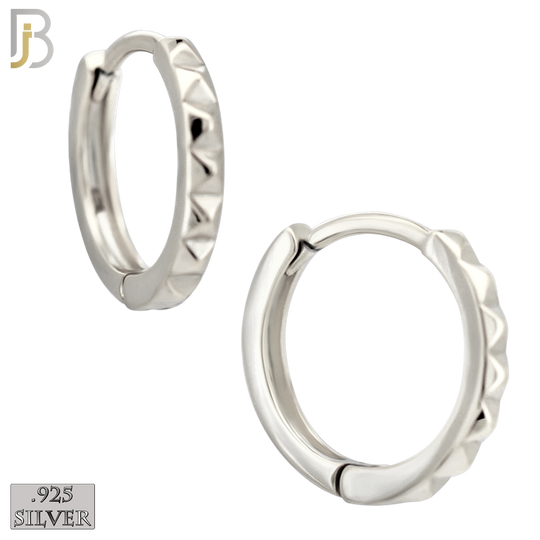 925-ES453 - 925 Sterling Silver Plain Beveled Edge Design Huggies Hoop Earrings image 1