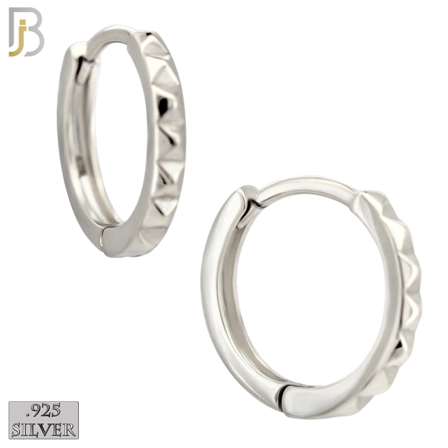 925-ES453 - 925 Sterling Silver Plain Beveled Edge Design Huggies Hoop Earrings image 1
