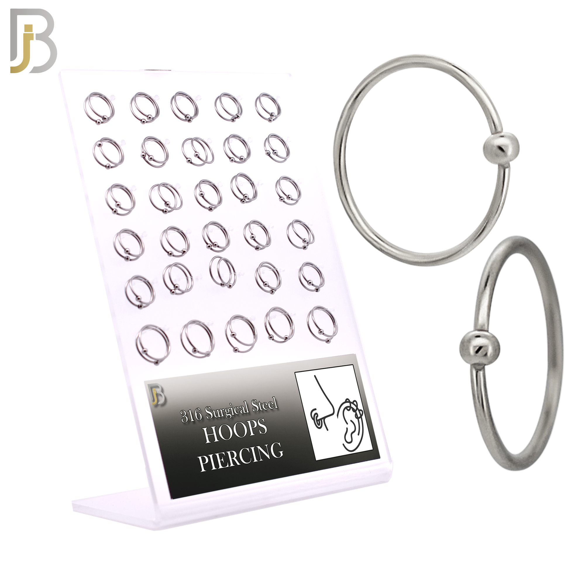 PK-CT03 - 316L Surgical Steel Fixed Beads 2mm Hoops Piercing Pack of 60 image 0