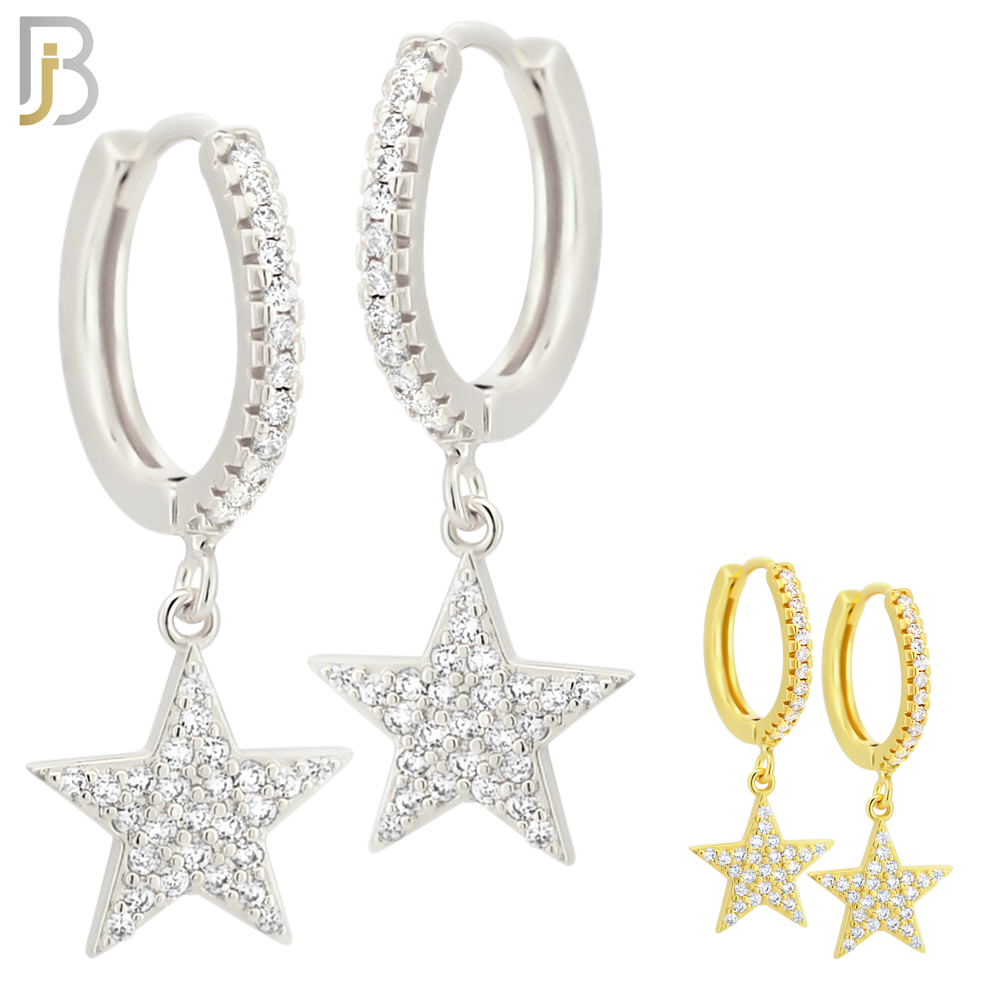 ES53 - 316L Stainless Steel Dangling Plain Star with Zircon Design Huggies Clip On image 0