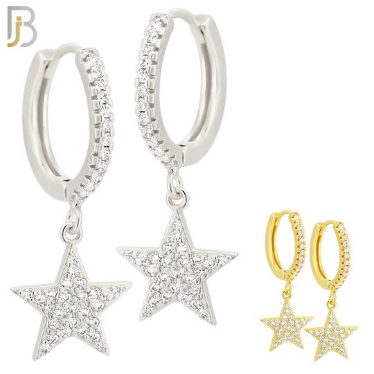 ES53 - 316L Stainless Steel Dangling Plain Star with Zircon Design Huggies Clip On image 0