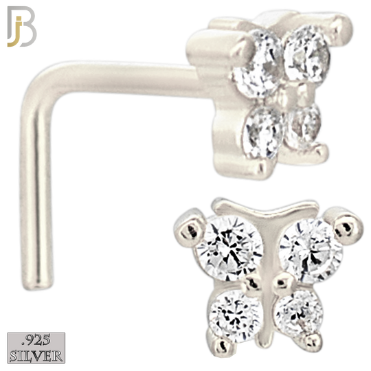 925-NR34LGSC - 925 Sterling Silver Butterfly Design L Shape Nose Ring (Pack of 6) image 1